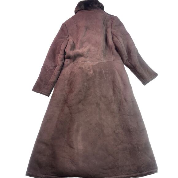 VTG Women’s Double-Breasted Suede Shearling sheepskin Long Brown Coat Size 12 - Picture 2 of 11